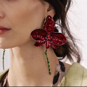 Red Flower Oversized Extravaganza Earrings